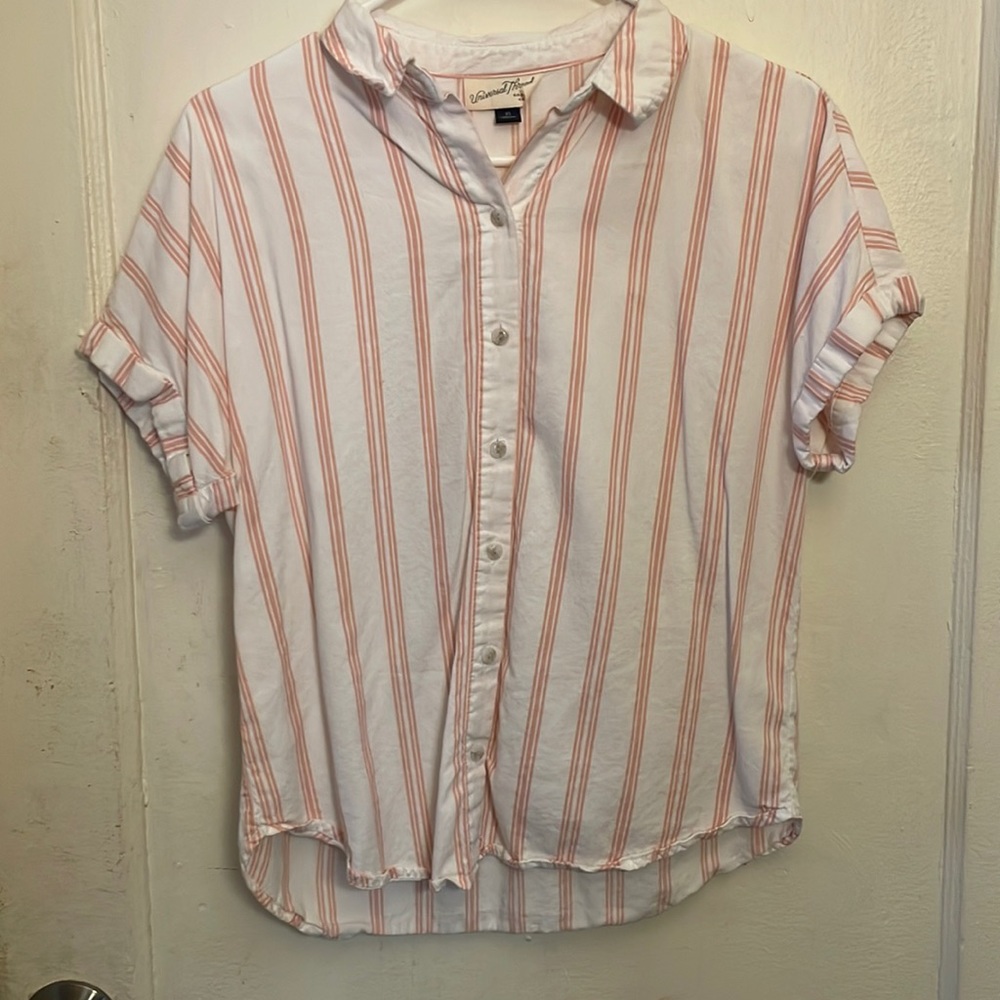 White Button up Shirt with Peach colored Stripes